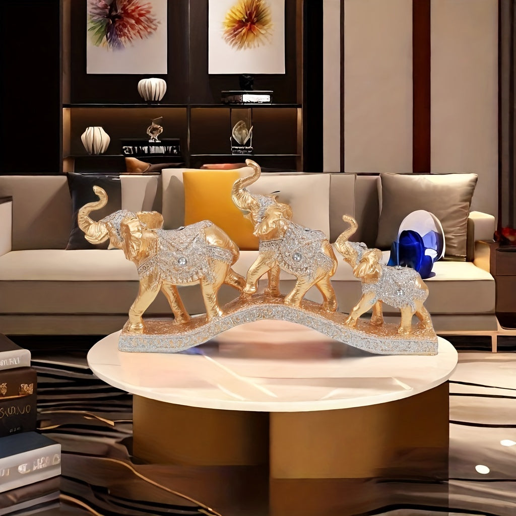 Conjunto 3 Estatuetas de Elefante em Resina - Decoração Sofisticada - Motivação MK