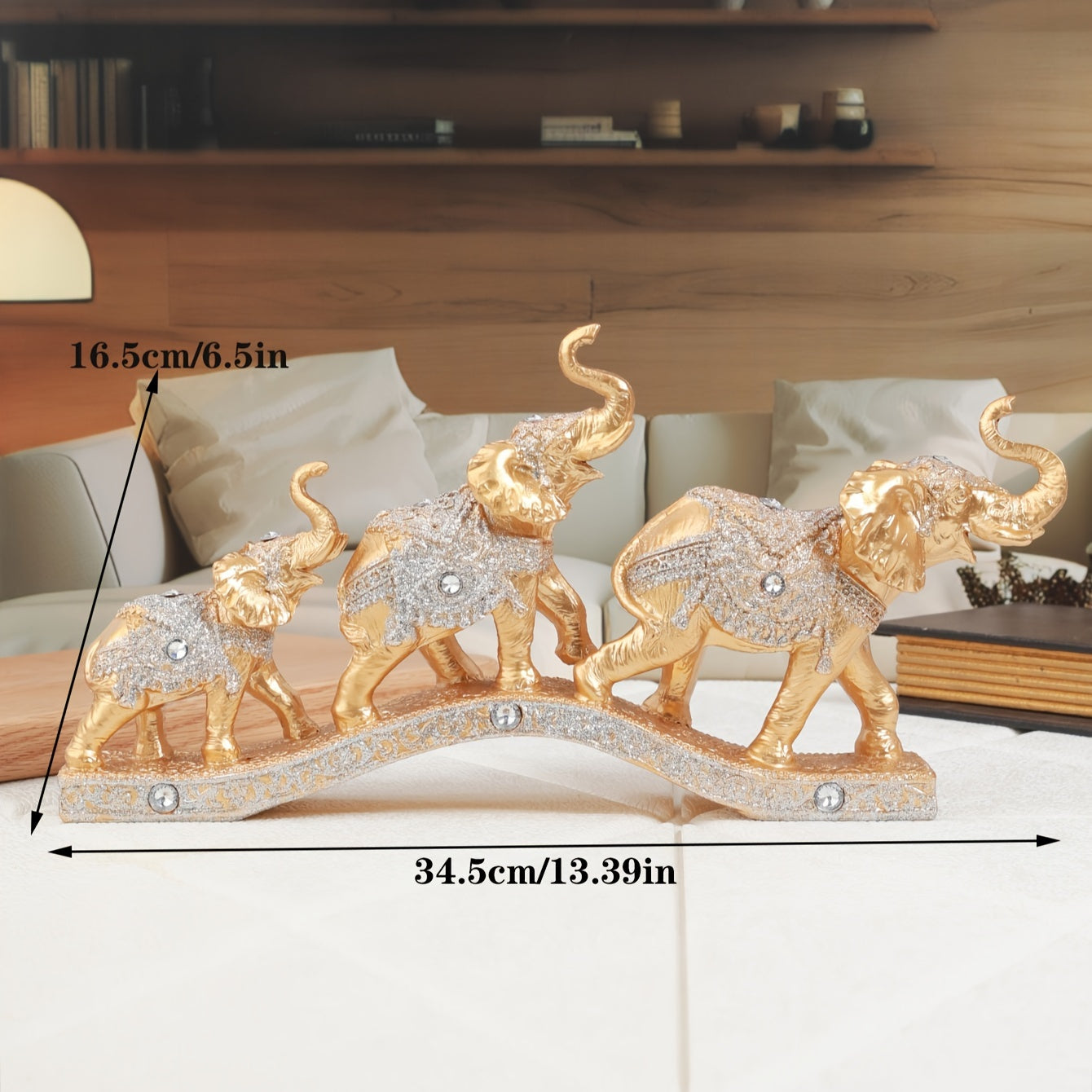 Conjunto 3 Estatuetas de Elefante em Resina - Decoração Sofisticada - Motivação MK