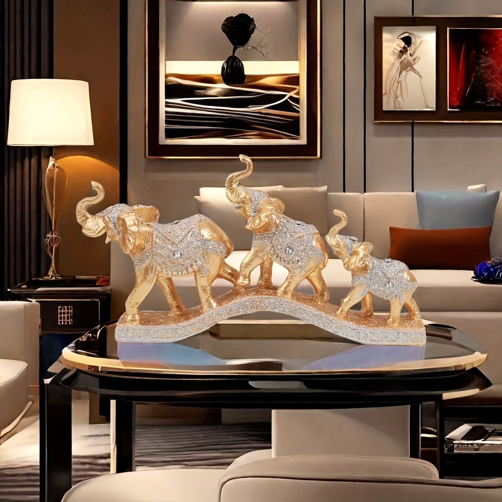 Conjunto 3 Estatuetas de Elefante em Resina - Decoração Sofisticada - Motivação MK
