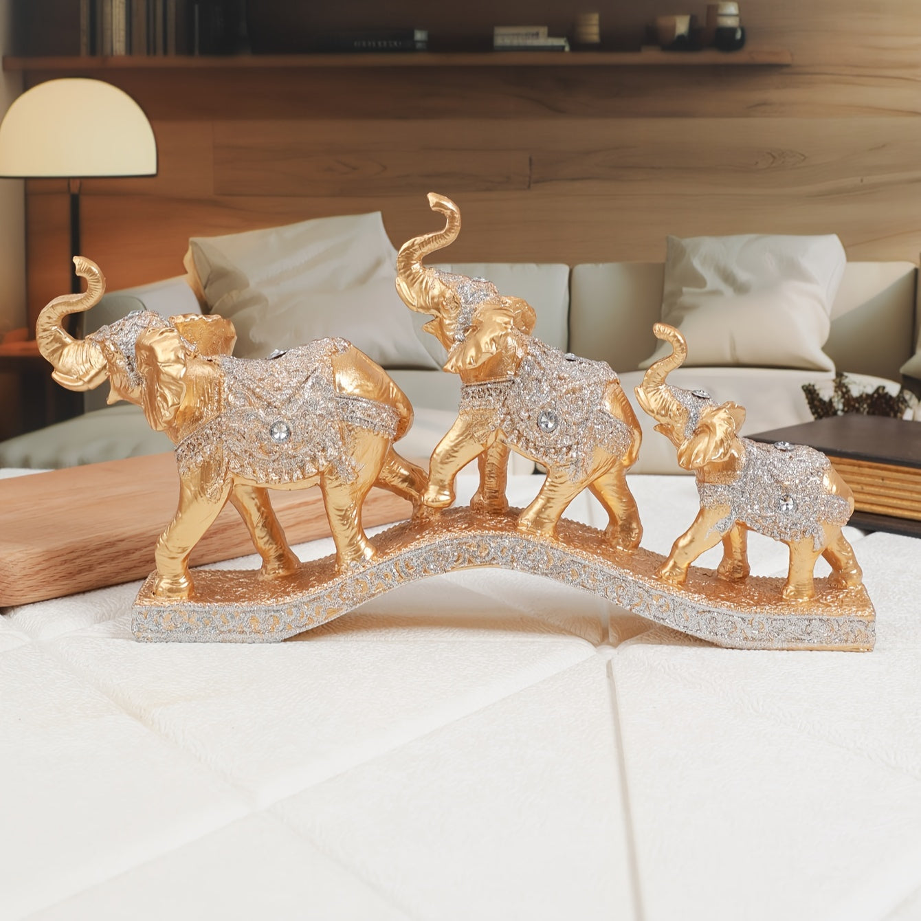 Conjunto 3 Estatuetas de Elefante em Resina - Decoração Sofisticada - Motivação MK