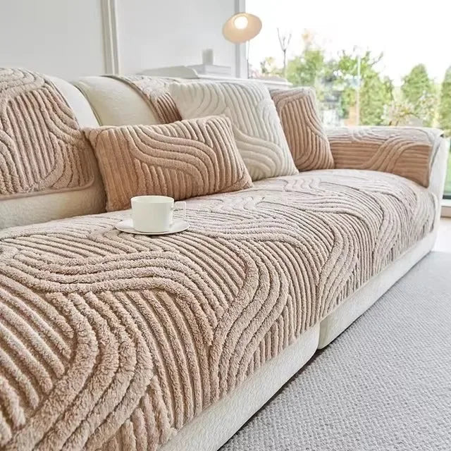 Capa de Sofá Veludo Plush Antiderrapante – Luxo e Proteção - Motivação MK
