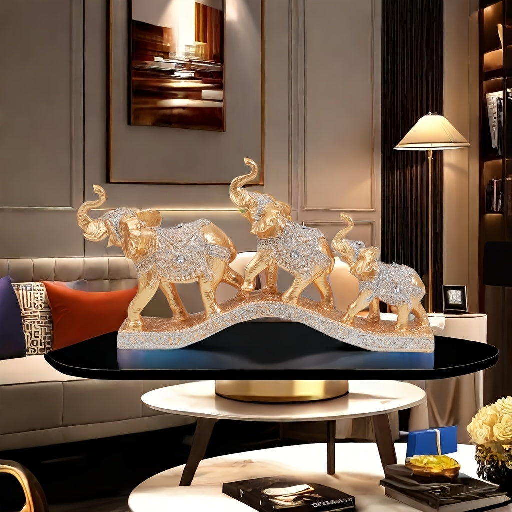 Conjunto 3 Estatuetas de Elefante em Resina - Decoração Sofisticada - Motivação MK