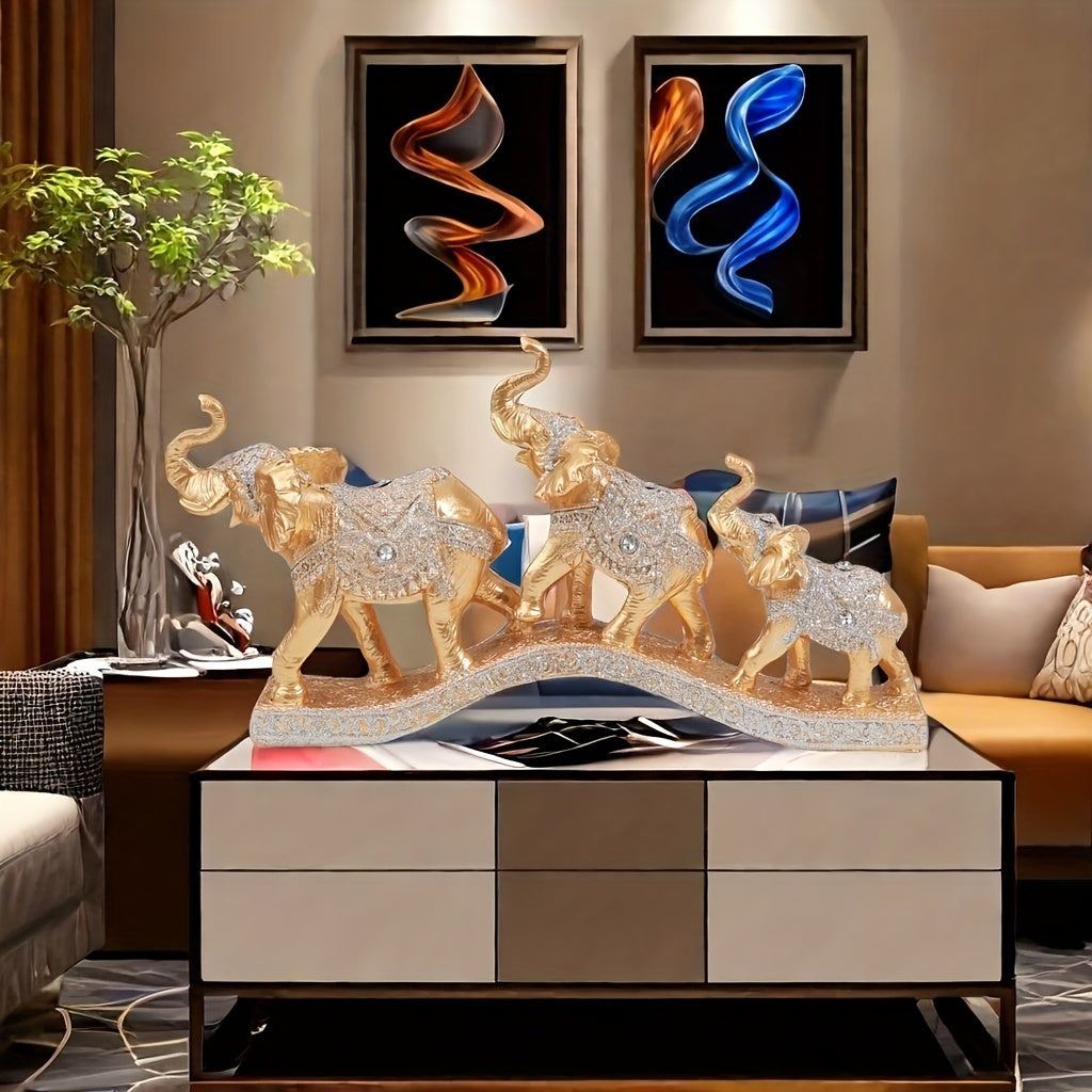 Conjunto 3 Estatuetas de Elefante em Resina - Decoração Sofisticada - Motivação MK