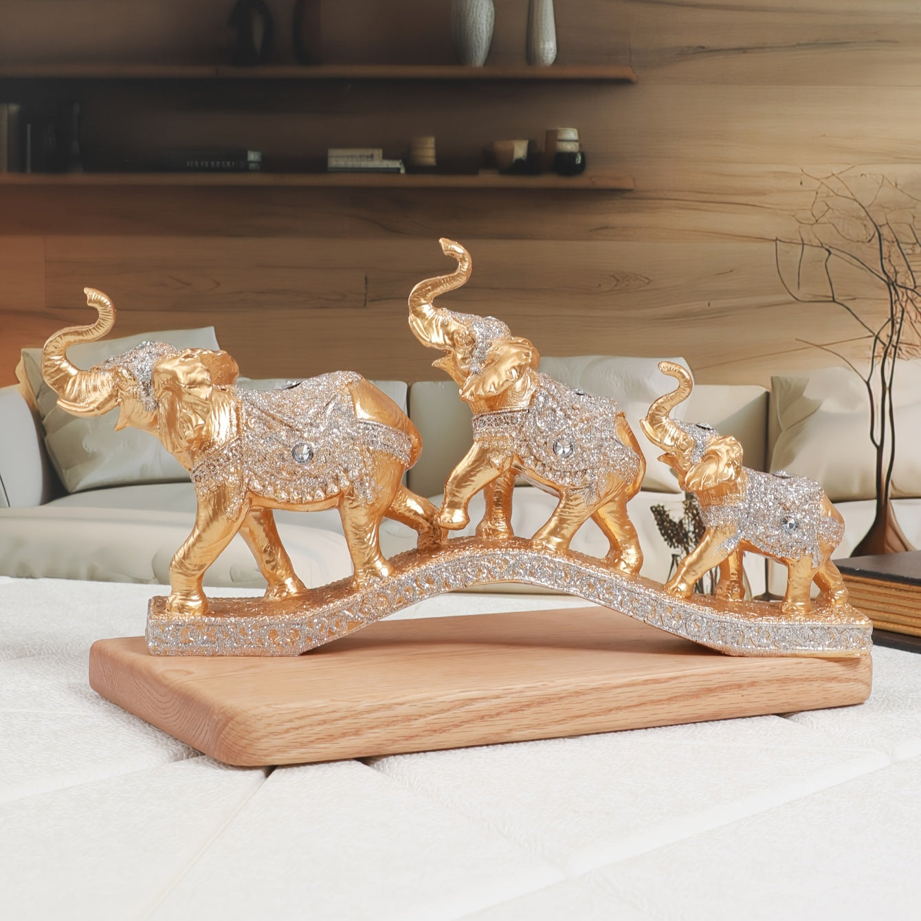 Conjunto 3 Estatuetas de Elefante em Resina - Decoração Sofisticada - Motivação MK