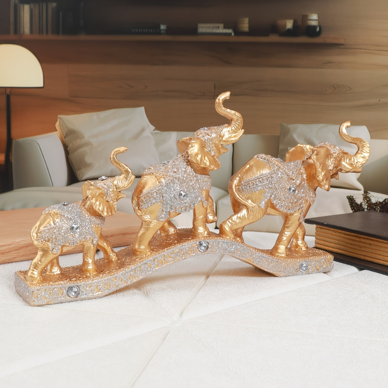 Conjunto 3 Estatuetas de Elefante em Resina - Decoração Sofisticada - Motivação MK
